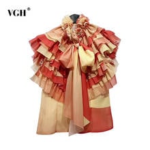 VGH Vintage Women Blouses Stand Sleeveless Patchwork Bowknot Ruffle Elegant Shirts For Female Fashion 2020 Summer Clothing 2024 - buy cheap