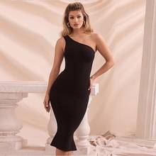 2020 Новое модное летнее черное Бандажное платье с одним плечом 2024 - купить недорого