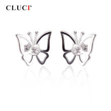 CLUCI Cute Silver 925 Butterfly Shaped Stud Earrings for Women Jewelry Pearl Mountings 925 Sterling Silver Earrings SE074SB 2024 - buy cheap