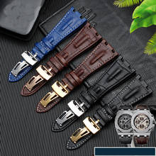 Genuine leather bracelet mens Sports watch strap Black Blue brown Watchband white stitched 28mm high quality Watch accessories 2024 - buy cheap