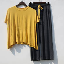 Daeyard Women's Modal Pajama Set T-Shirt And Loose Pants 2 Pieces Casual Homewear Contrast Color Pyjamas Set Cotton Sleepwear 2024 - buy cheap