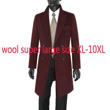 Новое поступление модное супер большое мужское длинное шерстяное пальто шерстяное повседневное молодежное зимнее ветровка двубортное толстое пальто размера плюс S-10XL 2024 - купить недорого