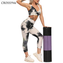 Conjunto feminino esportivo sem costura, peça top esportivo capri com cintura alta e sutiã push up para ioga e corrida 2024 - compre barato