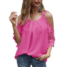 Plus Size Women Fashion Blouse Half Sleeves O Neck Shirt Ladies Lace Hollow Out Solid Color Off Shoulder Casual Blouses 2024 - buy cheap