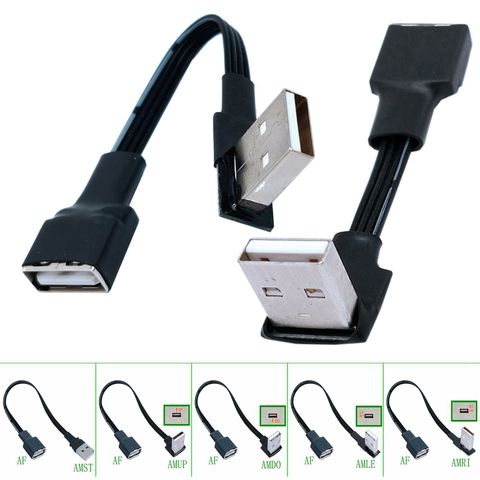 10 см 20 см 1 м USB2.0 A Мужской и Женский 90 Угловой Удлинительный адаптер кабель USB2.0 Мужской и женский правый/левый/вниз/вверх черный кабель 2022 - купить недорого