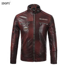 Idopy/зимняя новая куртка из искусственной кожи мотоциклетная куртка на молнии с нашивками из искусственной кожи, Байкерская плотная теплая куртка и пальто, большие размеры L-3XL 2024 - купить недорого