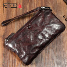 Длинный кошелек AETOO из воловьей кожи ручной работы, бумажник в стиле ретро со складками, модная пряжка кошелек 2024 - купить недорого