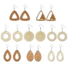 Boniskiss Bohemia Handmade Big Wicker Rattan Weave Braid Drop Dangle Earrings Set 8 pairs Vacation Gift for Women Teens Girls 2024 - buy cheap