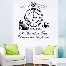 Relógio de parede personalizado com nome e data, adesivo em vinil, decoração em formato de sino, para casamento 2024 - compre barato