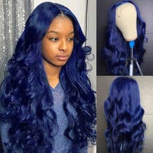 Blue Wig Human Hair 180% Density 13x4 Lace Front Wig Pre Plucked Boday Wave Blue Human Hair Remy Lace Closure Wig Bleached Knots 2024 - buy cheap