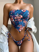 2021 New Bikini High Waist Strapless Sexy Bikini Women Swimwear Women Swimsuit Padded Bathing Suit Print and Pure Color 2024 - buy cheap