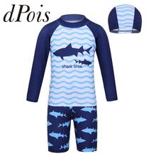 Детский пляжный купальный костюм для мальчиков, комплект Танкини с длинными рукавами, топы с рисунком акулы и штаны, купальный костюм с шапочкой, одежда для купания, купальный костюм, спортивная одежда 2024 - купить недорого