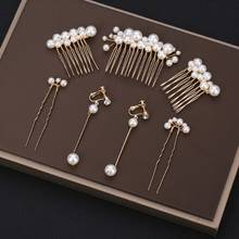 2020 simple  Pearls Wedding Hair Comb Earring set Bridal Hair Pins Clips Women Hair Jewelry Accessories Handmade Headpieces 2024 - buy cheap