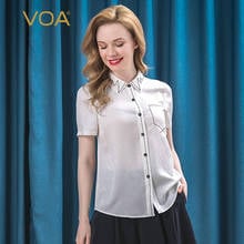 VOA 22m/m Silk Jacquard Snow-white Lapel Multi-Button Black Decorative Loose Straight Short-Sleeved Shirt B32 Women Clothes 2024 - buy cheap