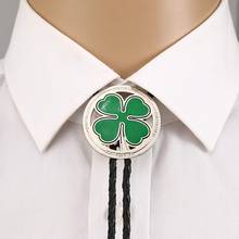 Зеленый Клевер круглый Боло галстук для мужчин индийский ковбой Вестерн ковбойская Кожа Веревка цинковый сплав галстук 2024 - купить недорого
