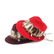 Классическая мужская и женская шерстяная фетровая шляпа с пером для леди королева шапка осень зима Хомбург Вуалетка шляпа размер 58 см 2024 - купить недорого