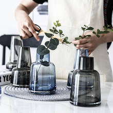 Стеклянная ваза для маяков, серые/синие стеклянные контейнеры для террариумов, мини-украшение для дома, флакон, цветочный горшок, свадебные вазы 2024 - купить недорого