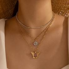 HuaTang Elegant Zircon Daisy Butterfly Pendant Necklace for Women Multilayer Tennis Crystal Chains Necklaces Female Jewelry Gift 2024 - buy cheap