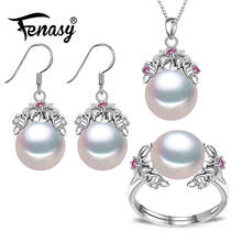 FENASY-Conjuntos de joyas de plata de ley 925 para mujer, pendientes de perlas naturales, aretes bohemios, collares con colgante de Rubí, conjunto de anillos 2024 - compra barato