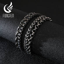 Fongten Two Layers Box Link Chain Bracelet Men Black Stainless Steel Magnetic Metal Clasp Retro Charm Bracelet Male Jewelry 2024 - buy cheap