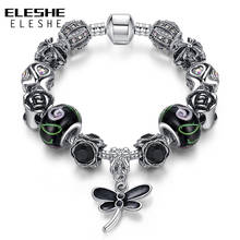 ELESHE-pulsera con cuentas de cristal de Murano para mujer, brazalete con alas de mariposa chapadas en plata, con cordón ajustable 2024 - compra barato