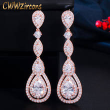 CWWZircons Rose Gold Color Luxury Long Dangle Round Water Drop Elegant CZ Earrings for Women Bridal Wedding Jewelry Dress CZ766 2024 - buy cheap