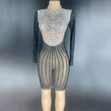 Luxury Crystal Black Mesh Perspective Short Dress Evening Prom Party Rhinestones Dresses Birthday Celebrate Outfit Stage Costume 2024 - buy cheap