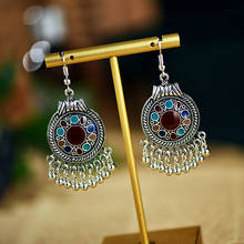 2020 Boho Gypsy Tassel Indian Earrings Oorbellen Women Ladies Jewelry Retro Flower Silver Color Jhumka Earrings 2024 - buy cheap