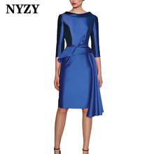 Атласные платья NYZY M359B Королевского синего цвета для матери невесты, короткое платье для свадебной вечеринки, коктейльные платья, 2021 2024 - купить недорого