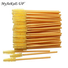 New Arrived 200pcs Golden Handle Yellow Brushes Nylon Disposable Mascara Wands Lashes Makeup Brushes Eyelash Extension 2024 - buy cheap