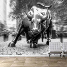 Milofi professional custom 3D wallpaper mural Wall Street copper bull black and white background wall decoration painting wallpa 2024 - buy cheap