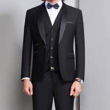 Black Groom Tuxedo for Wedding Prom Men Suits 3 Piece Smoking Formal Slim Fit Ceremony Male Clothes Set Vest Jacket Pants 2024 - buy cheap