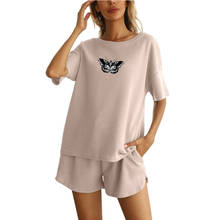 Женский пижамный комплект, летняя мягкая женская пижама большого размера в стиле Харадзюку С принтом бабочек 2024 - купить недорого