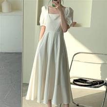 Heydress casual preto branco cintura alta gola quadrada puff manga vintage vestidos franceses coreano moda temperamento vestido de verão 2024 - compre barato