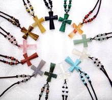Natural stone Turquoises aventurine Quartz Crystal tiger eye Opal lapis cross charm Pendant for diy Jewelry making necklace 2024 - buy cheap