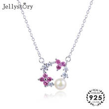 Jellystory colar de prata esterlina 925, com pingente de pérola, ametista, zircônio, para mulheres, festa de casamento, joias finas 2024 - compre barato