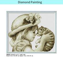 5d Diamond Painting New Arrival Full Drill Square Lovely Girl and Cat Picture of Rhinestones DIY Diamond Embroidery Icons Mosaic 2024 - buy cheap