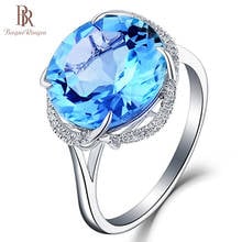 Bague Ringen 925 Sterling Silver Rings For Women With Round Aquamarine Gemstone  Women Fine Jewelry Engagement Wholesale Gift 2024 - buy cheap