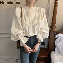Nomikuma blusa feminina manga longa, camisa plissada com suporte no pescoço, de outono 2020 2024 - compre barato