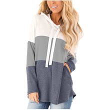 Sudadera con capucha de empalme para mujer, suéter de manga larga con bolsillo, ropa de calle, color liso 2024 - compra barato