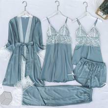 Satin Lace Sleep Set Sexy Kimono Bathrobe Gown Female Robe Silky Nightwear Intimate Lingerie Casual Nightgown Sleepwear 2024 - buy cheap