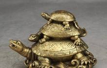 Copper Statue China Fengshui Brass Money Wealth longevity Fu 3 Turtle Tortoise Animal Statue 2024 - buy cheap