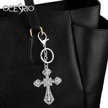 OCESRIO Big Rhinestones Crystal Metal Cross Keychains Silver Color Bag Car Key Chains KeyRings Holder Women Jewelry kch-a05 2024 - buy cheap