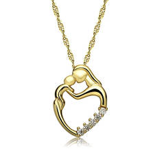 1 Piece Hanging Heart Shape Water-wave Chain Pendant Necklace Setting Cubic Zirconia Golden Color Necklace for Mother's Day 2024 - buy cheap