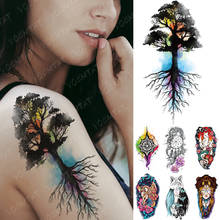 Водостойкая временная татуировка, наклейка на семейное дерево, компас, флеш-тату, Ловец снов, единорог, боди-арт, рука, поддельные татуировки для женщин и мужчин 2024 - купить недорого