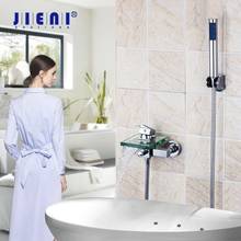 Смеситель для душа JIENI, квадратный настенный стеклянный носик с водопадом, комплект для ручного душа, смеситель для ванной комнаты 2024 - купить недорого