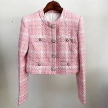 New Fall / Winter 2021 High Quality Diamond Studs Button Small Fragrance Pink Plaid Wool Jacket Small Coat O26 2024 - buy cheap