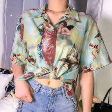 Vintage Aesthetic Cupid Angel Print Women' Blouse Shirt Cardigan Short Sleeve Summer Top Graphic Blouse Women Clothes 2019 New 2024 - buy cheap