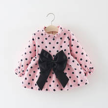 2019 otoño invierno Bebé niñas lindo vestidos Dot imprimir volantes manga larga longitud de la rodilla vestido Bowknot grande vestido de la Navidad-0-4T 2024 - compra barato