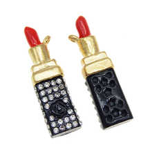 Julie Wang-dijes de lápiz labial negro, accesorio de fabricación de joyas, esmalte rojo con diamantes de imitación, collar de aleación de Zinc, 1 pieza 2024 - compra barato